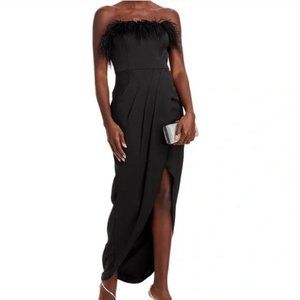 Like new! Aiden Mattox strapless black dress - feather detail